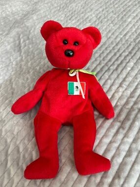 Ty Beanie Baby Osito Mexico Red Bear Flag Patch Vintage Retired NO HEART TAG